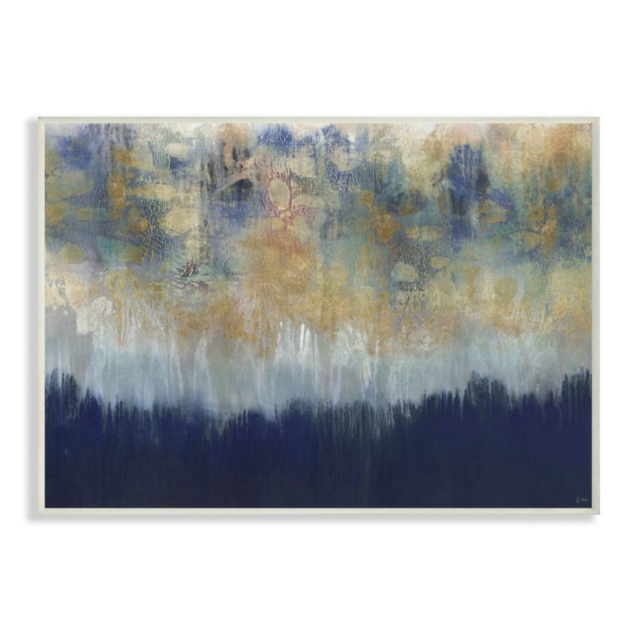 Stupell Industries Abstract Gold Blue Textured Surface White Framed Wall Art